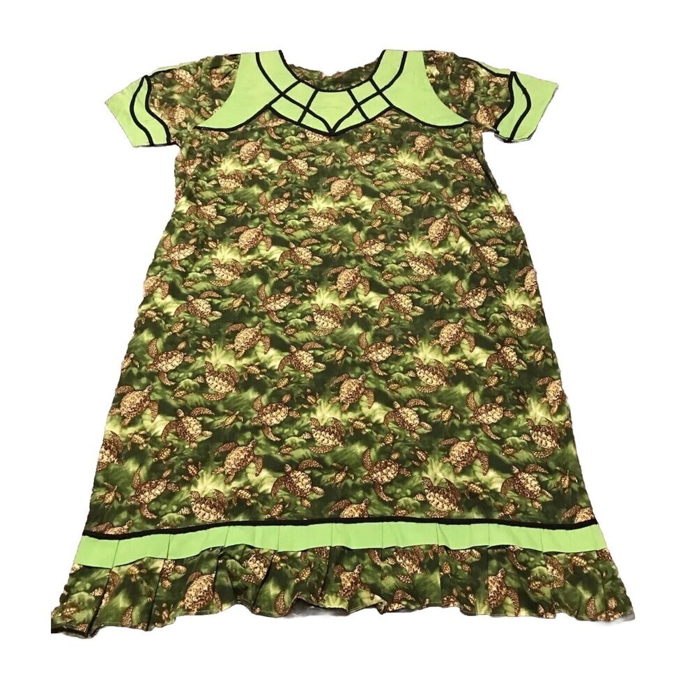 Women’s African Sea Turtle Print Pocket Cotton Handmade Dress Ethnic Vintage